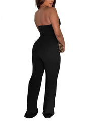 Sexy Strapless Metal Embellishment Slim Jumpsuit