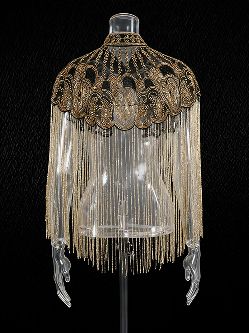 Fashion Sparkly Beaded Fringed Cape Coat