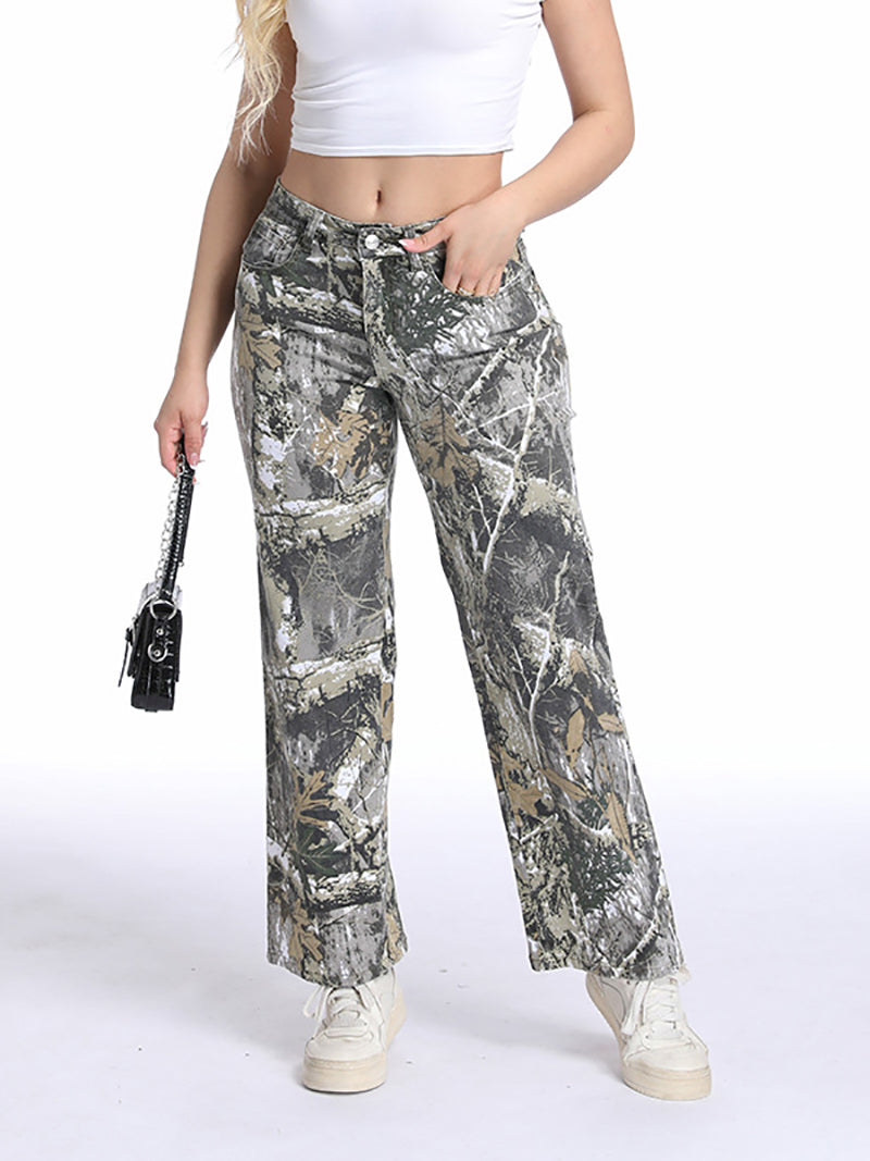 Fashion Camo Print Straight Jeans