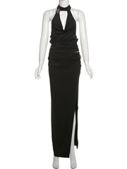 Sexy Halter Backless Top and High Slit Skirt Set
