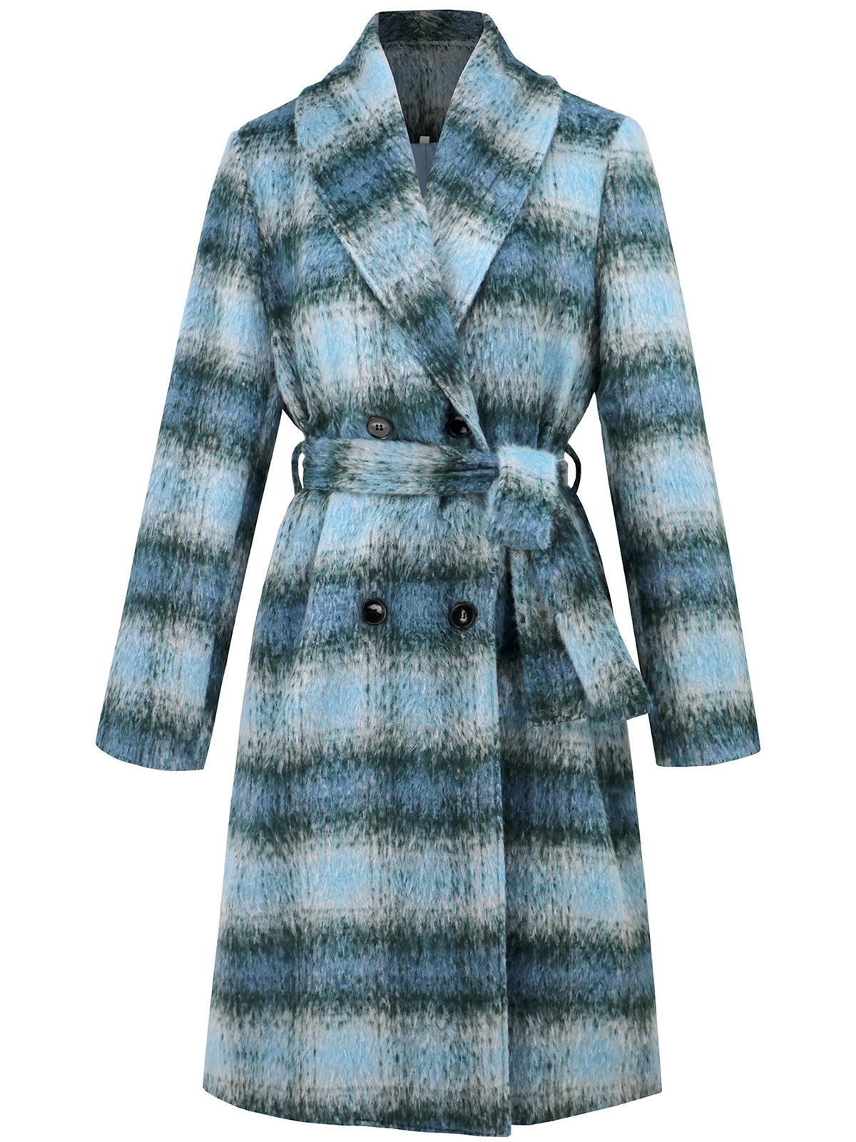 Warm Plaid Double Breasted Woolen Coat