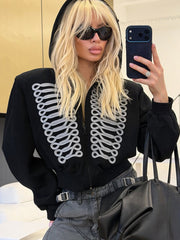 Cropped Zip Front Hooded Sweatshirt