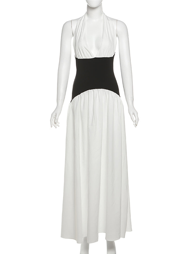 Elegant Halter Backless Cinched Waist Maxi Dress
