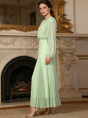 Long Sleeve Pleated Maxi Dress-boutique
