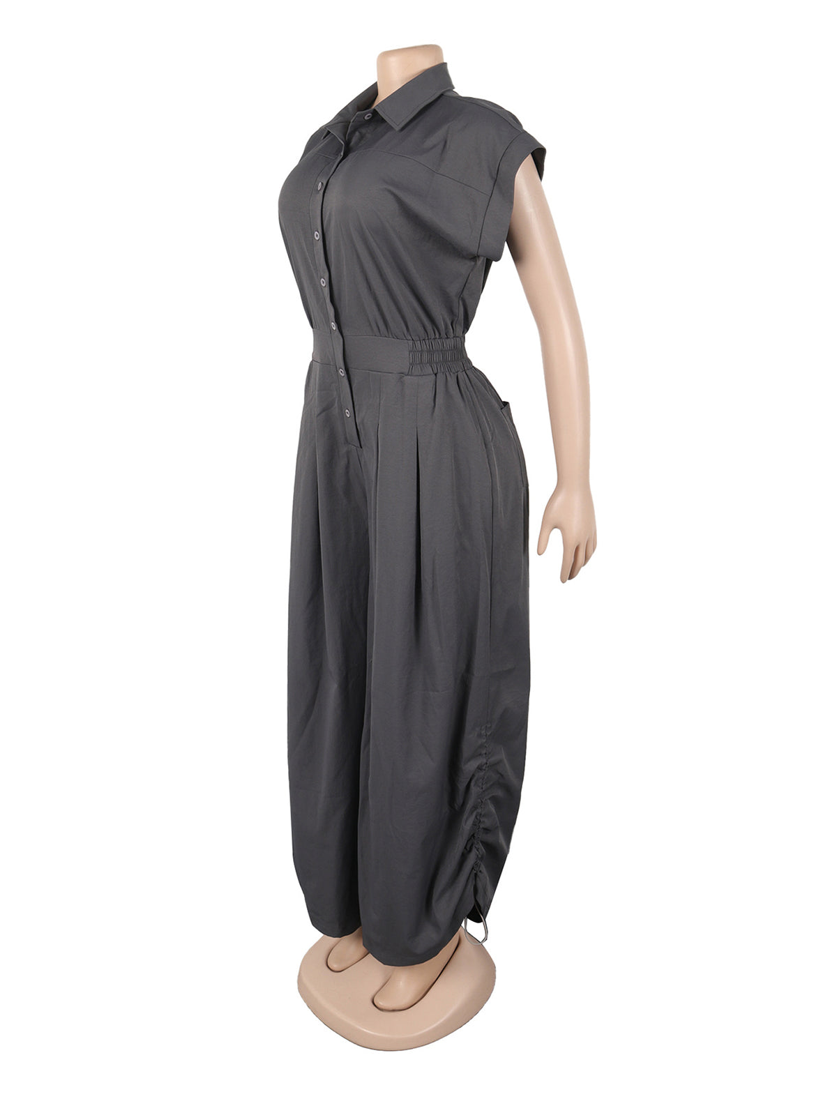Casual Sleeveless Button Down Cinched Waist Jumpsuit