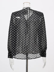 Fashion Polka Dot Print Sheer Mesh Shirt