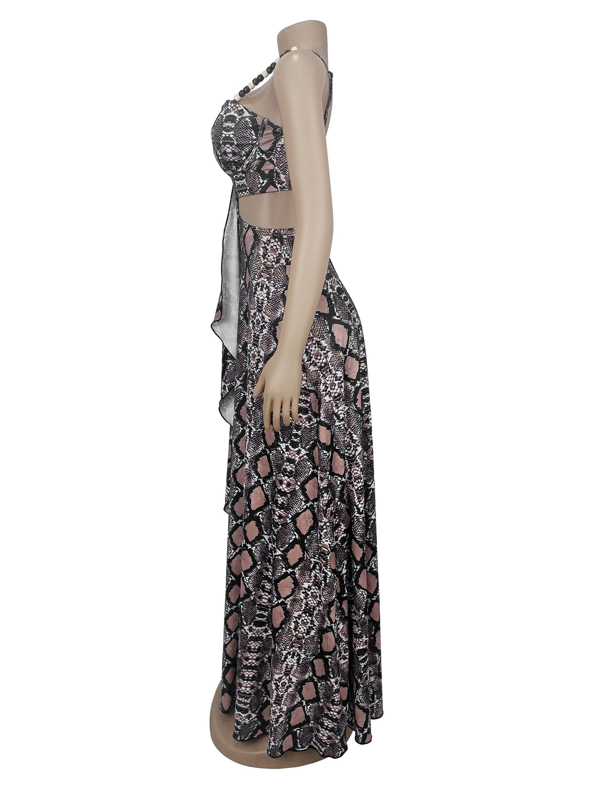 Sexy Strapless Hollow-out Snake Print Maxi Dress