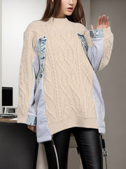 Colorblock Patchwork Drawstring Knit Sweaters