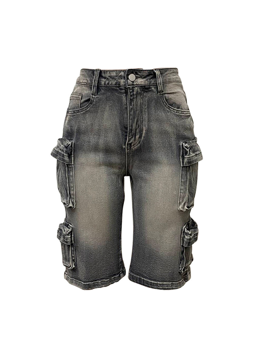 Casual High Wais Knee Length Denim Shorts