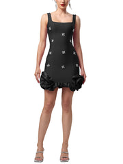 Sexy Rhinestone Ruffles Slim Mini Dress