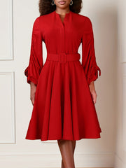 Fashion Drawstring Pleated Sleeve Dress