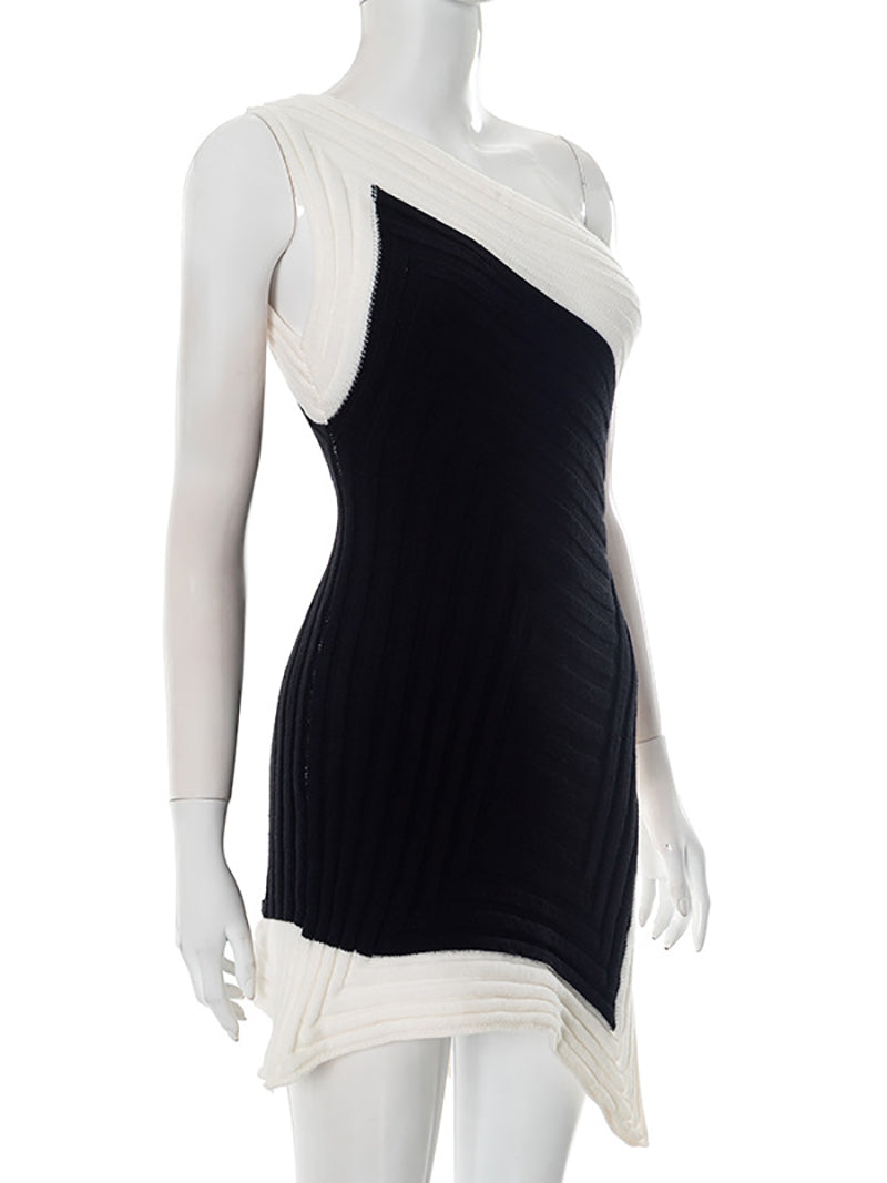 Elegant Sloping Shoulder Irregular Mini Dress