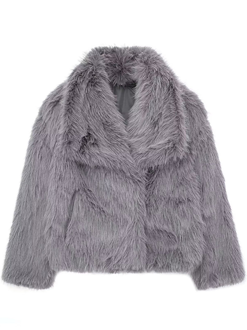 Fluffy Turn Lapel Faux Fur Warm Coat