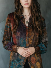 Vintage Print Long Sleeve Button Casual Shirt