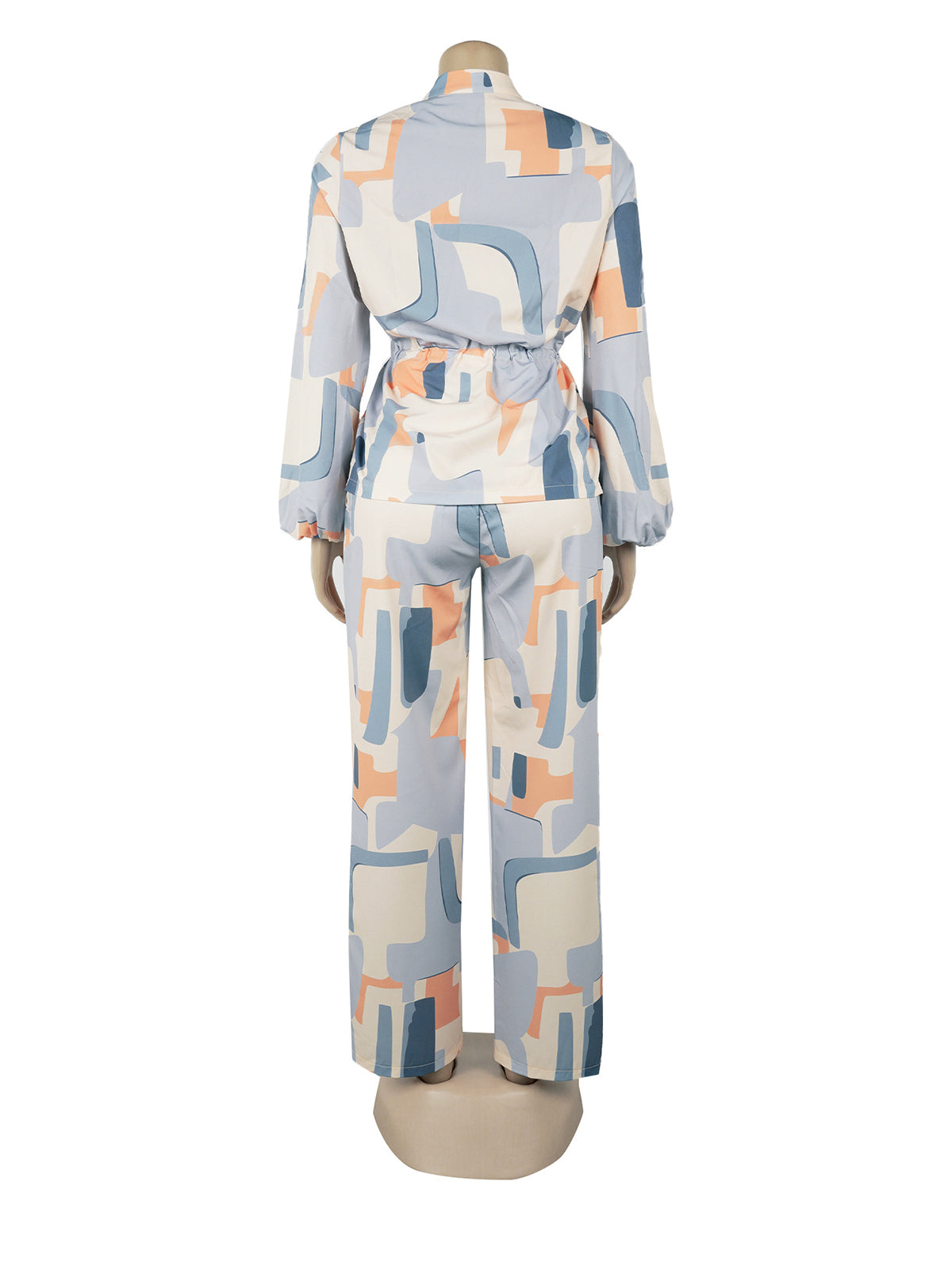 Print Cinched Waist Top Casual Pants Two Piece Set