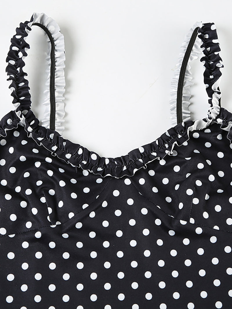 Fashion Polka Dot Print Ruffles Mini Dress