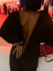 Elegant Long Sleeve Backless Ruched Maxi Dress