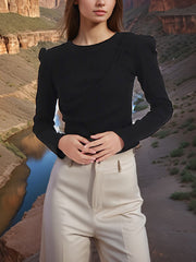 Ribbed Long Sleeve Crop Top Base Shirt