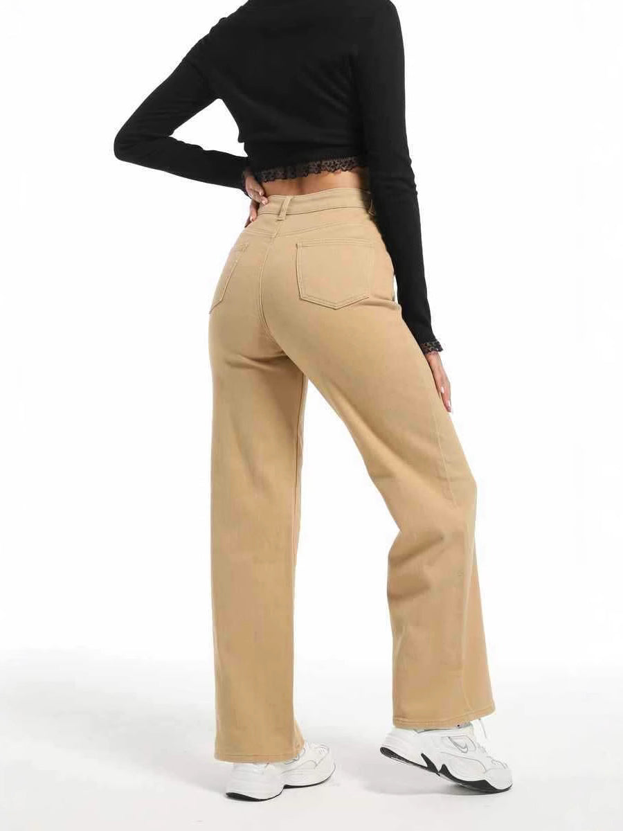 Casual High-Waist Straight-Leg Jeans