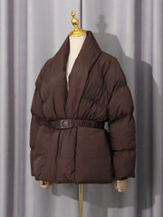 Elegant V Neck Belt Warm Jacket Coat