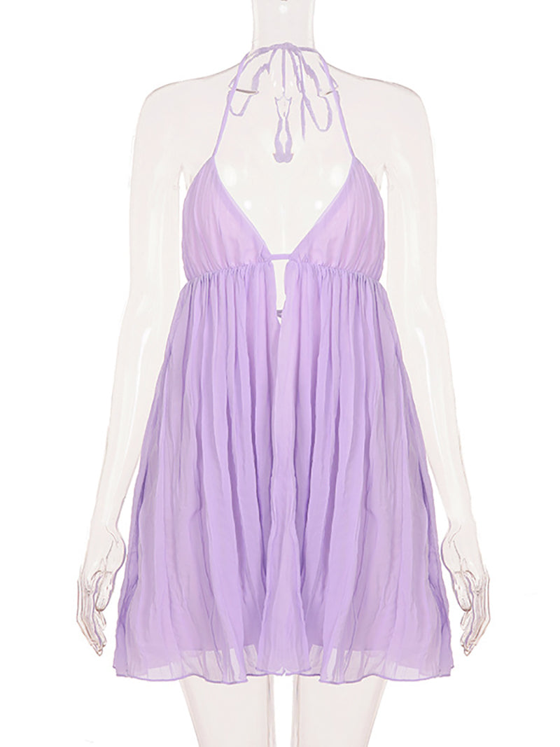 Sexy Deep V Neck Backless A-line Mini Dress