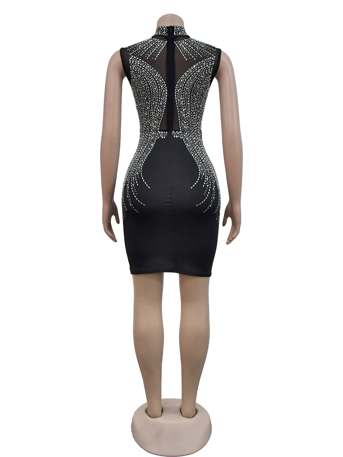 Sexy Mesh Sheer Rhinestones Mini Dress