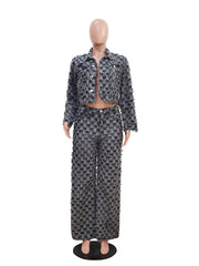 Casual Checkered Denim Jacket Baggy Jeans Set