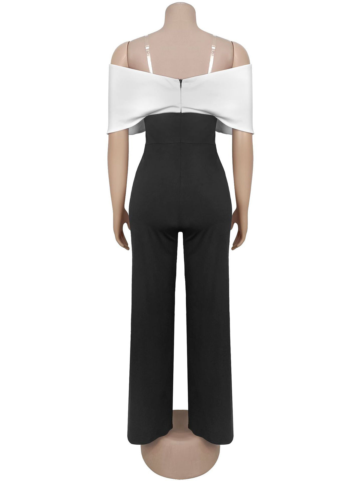Fashion Off Shoulder Contrast Color Wide-Leg Jumpsuit