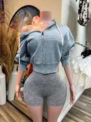 Casual Zip-Up Hooded Top And Shorts Sports Sets