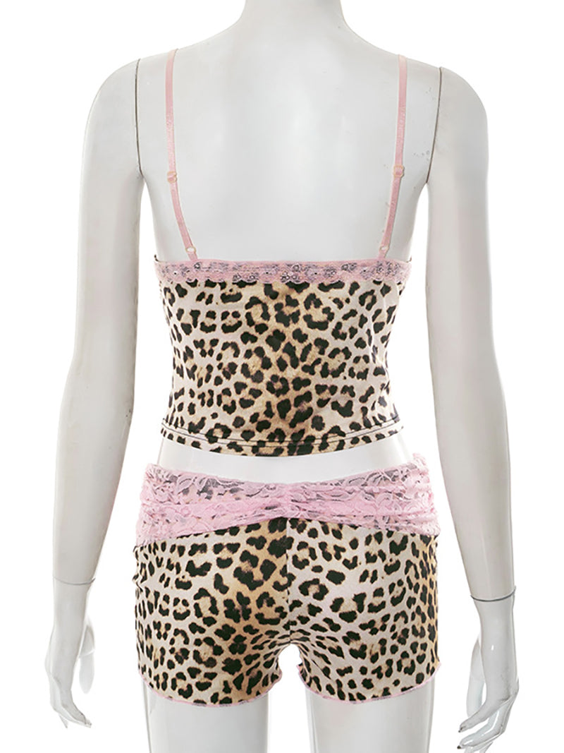 Leopard print and lace two-piece set