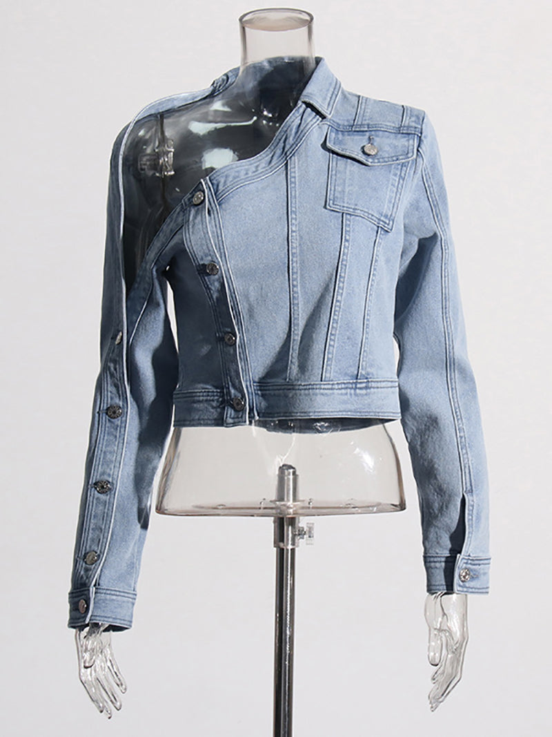 Fashion Irregularity Sloping Shoulder Denim Top