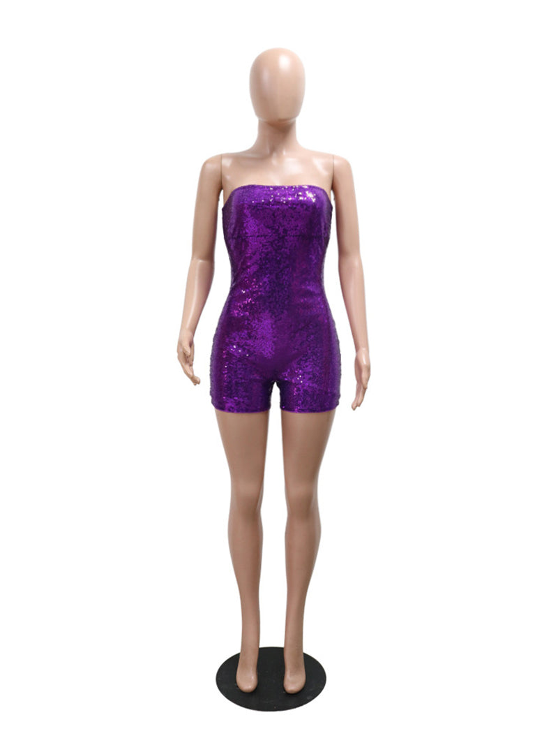 Sexy Sequin Zipper Strapless Rompers