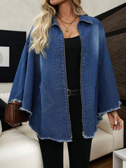 Denim Loose Lapel Batwing Sleeve Casual Jacket