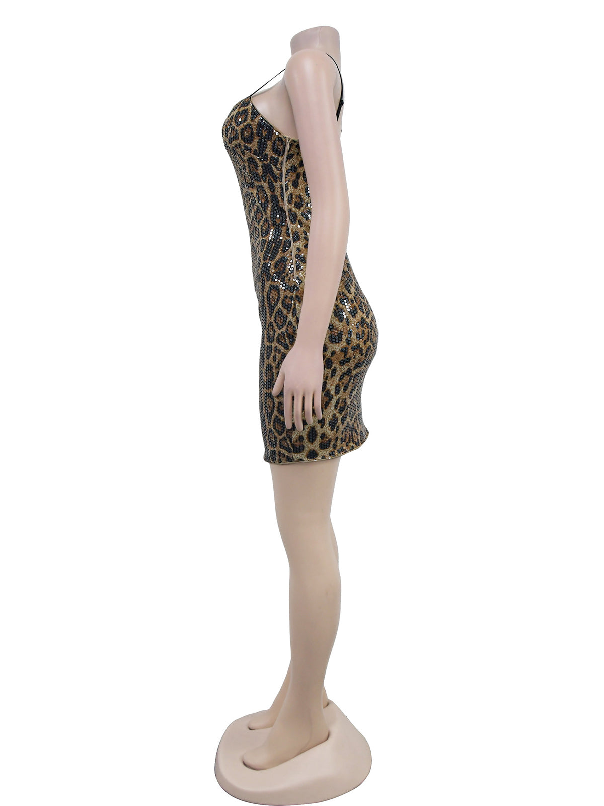 Sexy Leopard Sequin Backless Slip Mini Dress