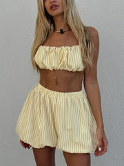 Fashion Loose Stripe Print Shorts 3 Piece Set