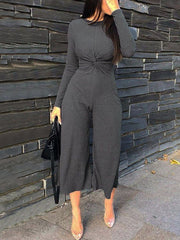 Round Neck Long Sleeve Wide leg Jumpsuit