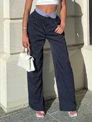 Fashion High Waist Striped Straight Leg Pants