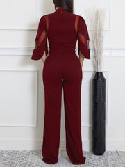 Fashion Sheer Mesh Patchwork Slim Jumpsuit