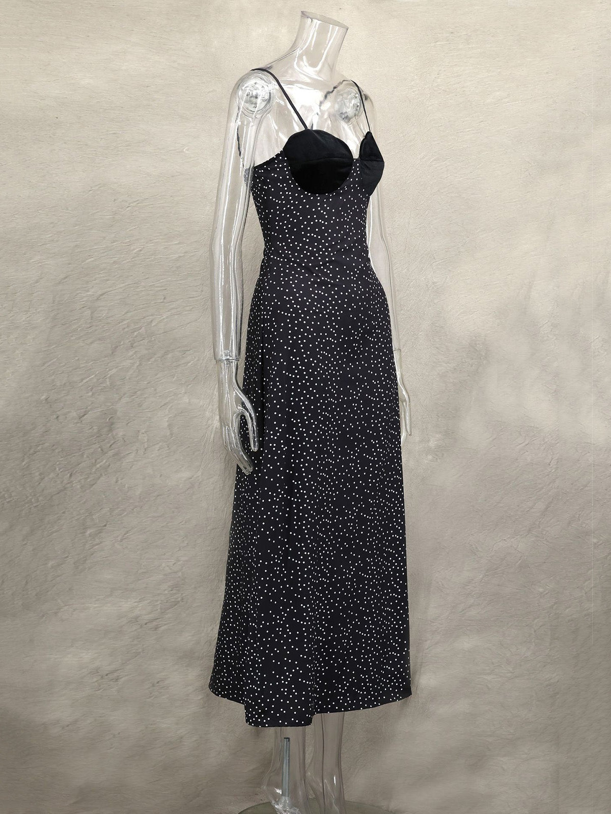 Sexy Spaghetti Strap Polka Dot Print Maxi Dress