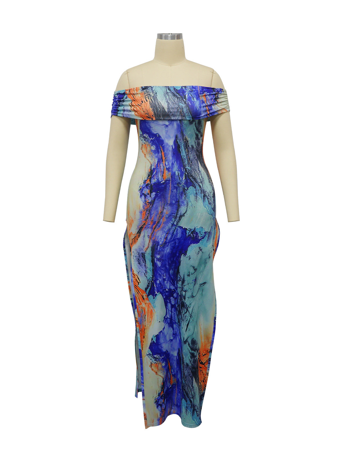 Sexy Off Shoulder Print High Slit Maxi Dress