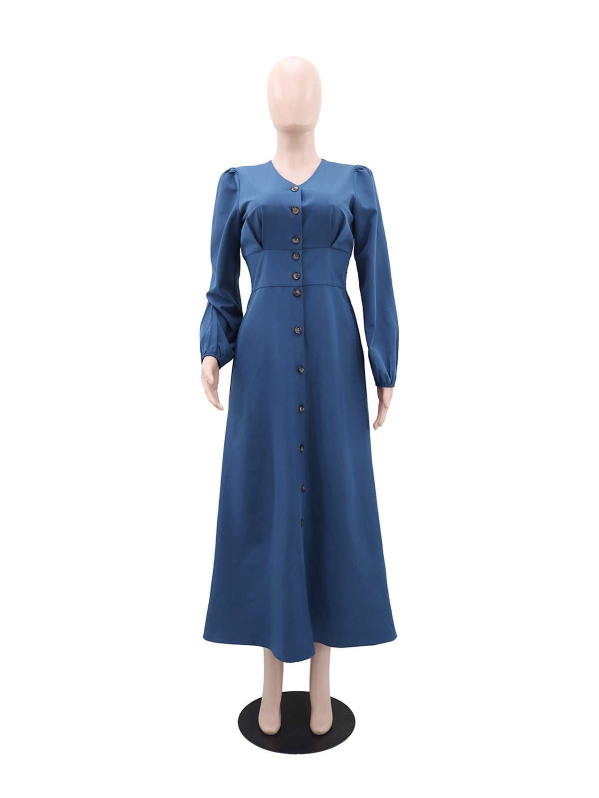 Fashion V Neck Solid Single Breasted Slim Casual Dress