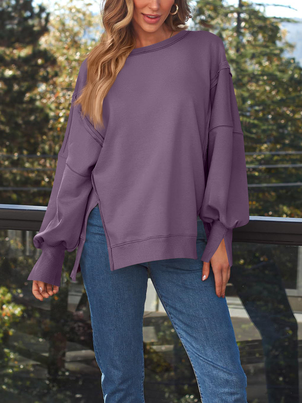 Casual Round Collar Long Sleeve Oversized Sweatshirt