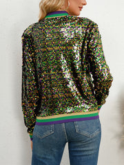 Casual Cropped Sequin Baseball Jacket
