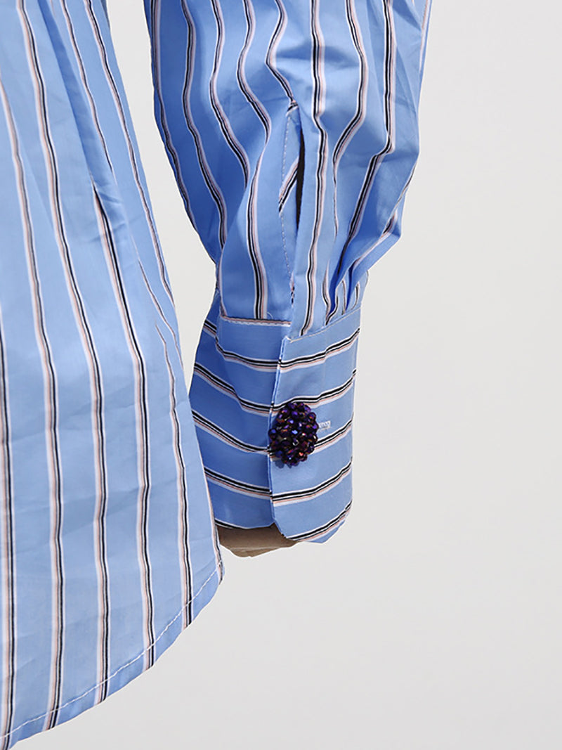Fashion Patchwork Stripe Loose Shirt