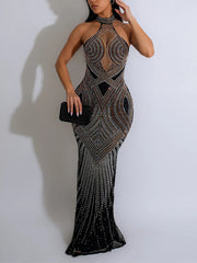 Sexy Rhinestone Backless Party Club Dress