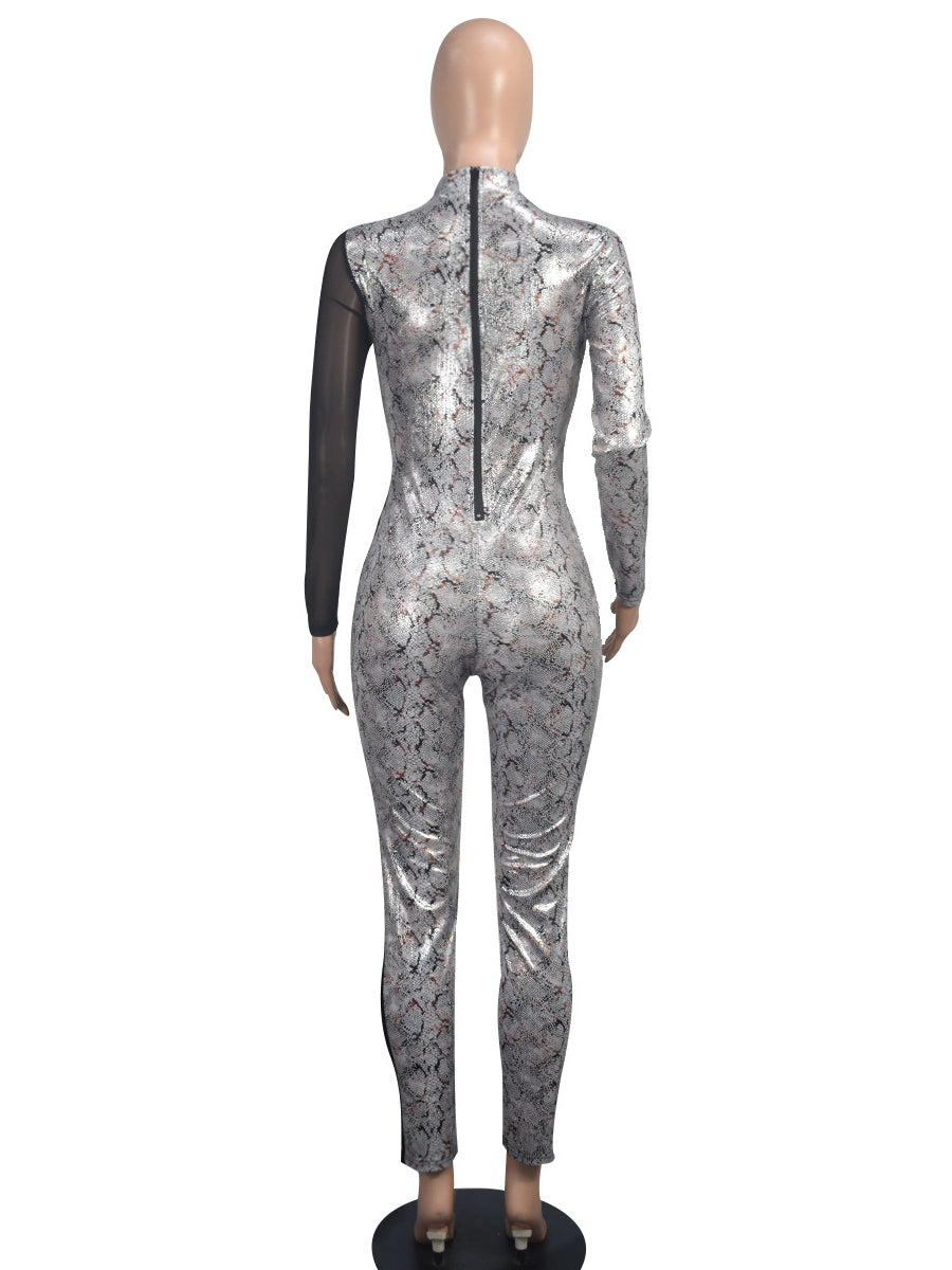 Sexy Mesh Sequin Patchwork See Through Jumpsuit