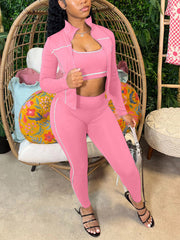 Elastic Vest Zip Top Skinny Pant Sports Three Piece Set