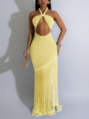 Sexy Cutout Wrap Chest Fringes Maxi Dress