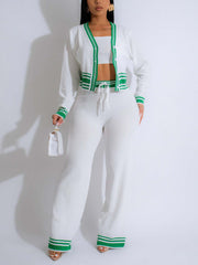 Knit Cardigan Crop Tank and Pants Sweatsuit 3 Piece