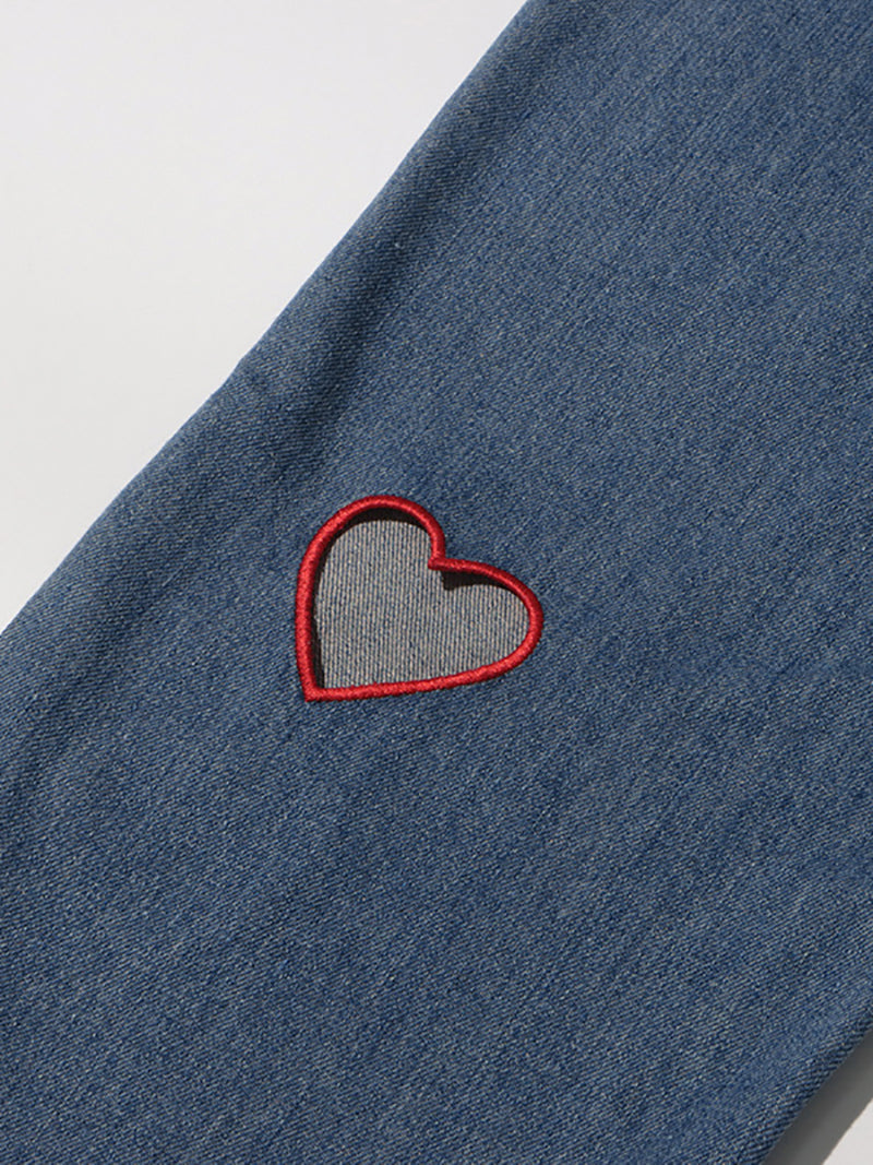 Fashion Embroidered Heart Cutout Jean